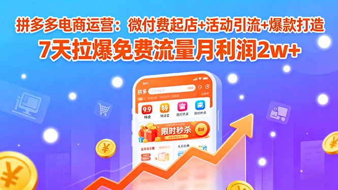 拼多多电商运营:微付费起店+活动引流+爆款打造 7天拉爆免费流量月利润2w+-焱冰网创资源库