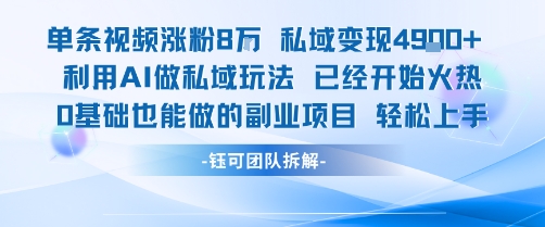 单条视频私域变现4.9k+利用AI做私域玩法 已经开始火热0基础也能做的副业项目轻松上手-焱冰网创资源库