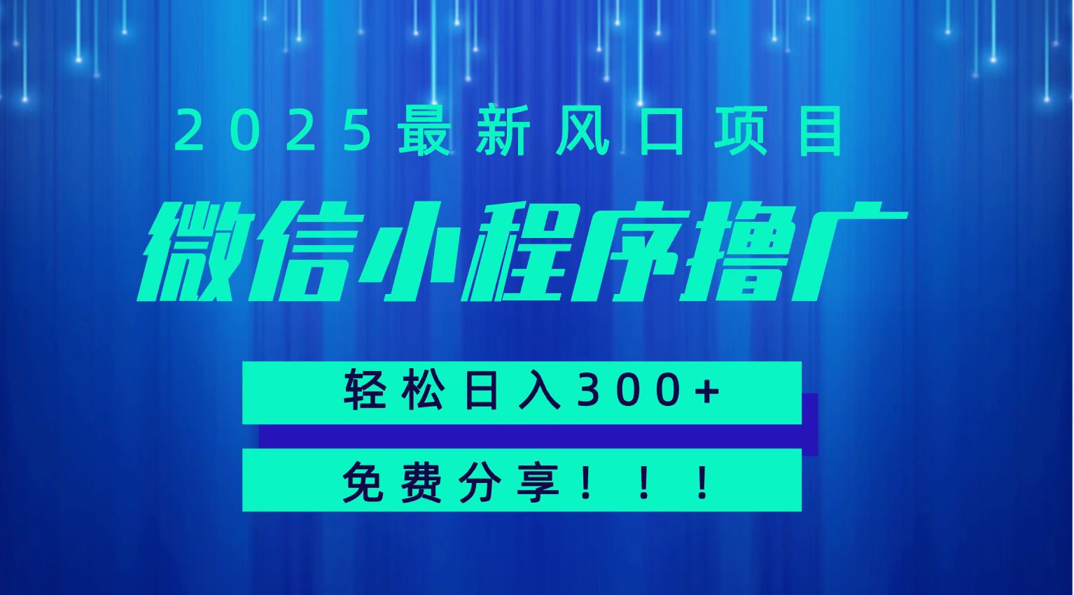微信小程序撸广,最新风口项目,日入300+ 免费分享 可批量操作 小白可轻松上手!!-焱冰网创资源库