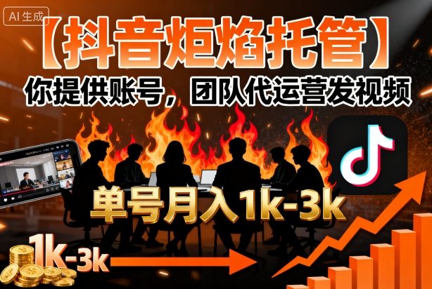 【抖音炬焰托管】你提供账号,团队代运营发视频,单号月入1k+【揭秘】-焱冰网创资源库