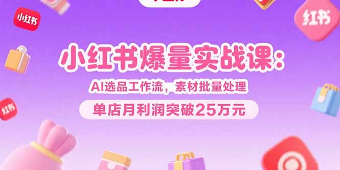 小红书爆量实战课：AI选品工作流，素材批量处理，单店月利润突破25万元-焱冰网创资源库