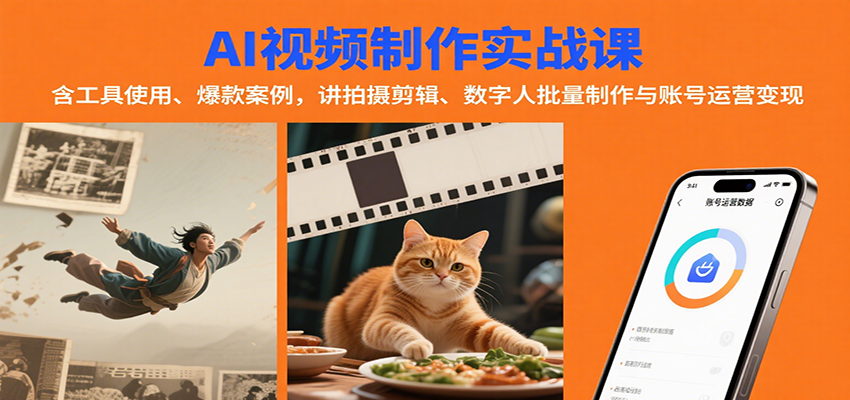 AI视频制作实战：含工具使用、爆款案例，讲拍摄剪辑、数字人批量制作与账号运营变现-焱冰网创资源库