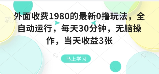 外面收费1980的最新0撸玩法,全自动挂G,每天30分钟,无脑操作,当天收益3张【揭秘】-焱冰网创资源库