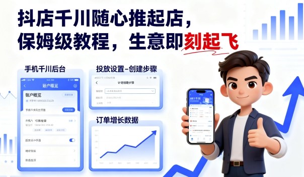 抖店千川随心推起店,保姆级教程,生意即刻起飞-焱冰网创资源库