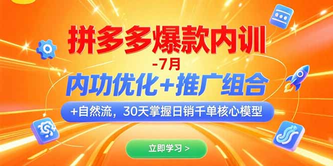 拼多多爆款内训-7月 内功优化+推广组合+自然流 30天掌握日销千单核心模型-焱冰网创资源库