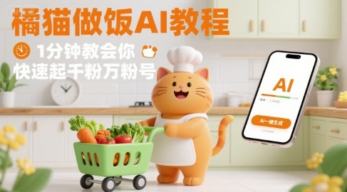 有趣的橘猫买菜做饭视频,用AI一键搞定,1分钟教会你,快速起千粉万粉号-焱冰网创资源库