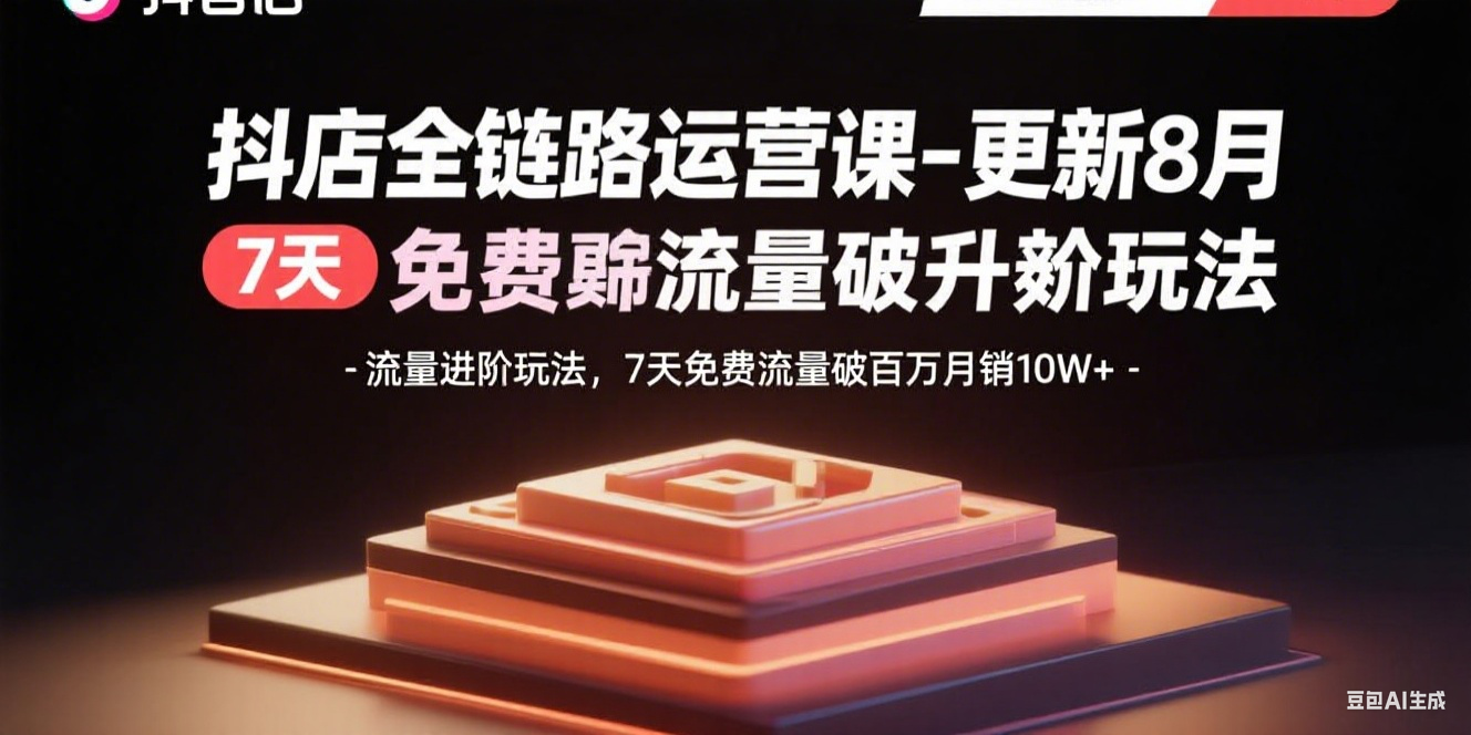 抖店全链路运营课-更新8月:流量进阶玩法,7天免费流量破百万月销10W+-焱冰网创资源库