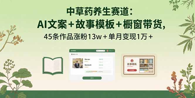 中草药养生赛道:AI文案+故事模板+橱带货,45条作品涨粉13w+单月变现1万+-焱冰网创资源库