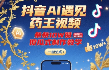 抖音AI遇见药王视频，条条10W赞，快速起千粉万粉号，傻瓜式制作教学-焱冰网创资源库