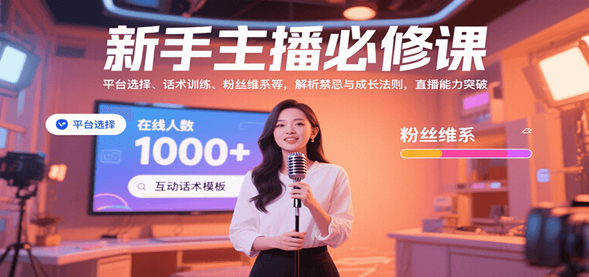 新手主播必修课:平台选择、话术训练、粉丝维系等,解析禁忌与成长法则,突破直播能力-焱冰网创资源库