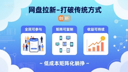 网盘拉新-打破传统方式,低成本矩阵化躺挣,全民可参与、矩阵可复制、收益可持续【揭秘】-焱冰网创资源库