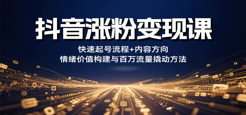 抖音涨粉变现课，快速起号流程+内容方向+情绪价值构建与百万流量撬动方法-焱冰网创资源库