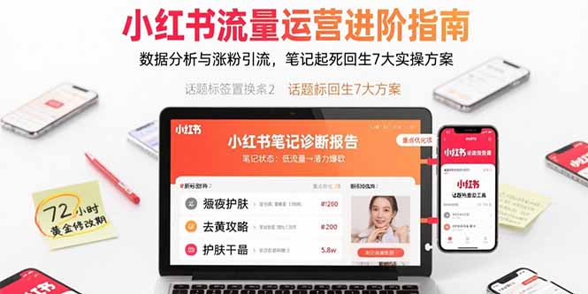 小红书流量运营进阶指南,数据分析与涨粉引流,笔记起死回生7大实操方案-焱冰网创资源库