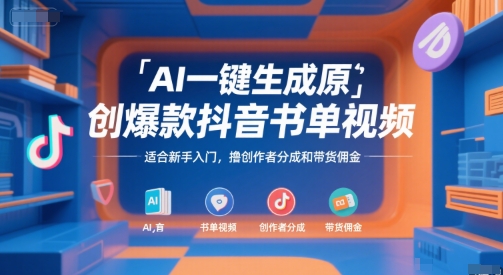 AI一键生成原创爆款抖音书单视频,适合新手入门,撸创作者分成和带货佣金【揭秘】-焱冰网创资源库
