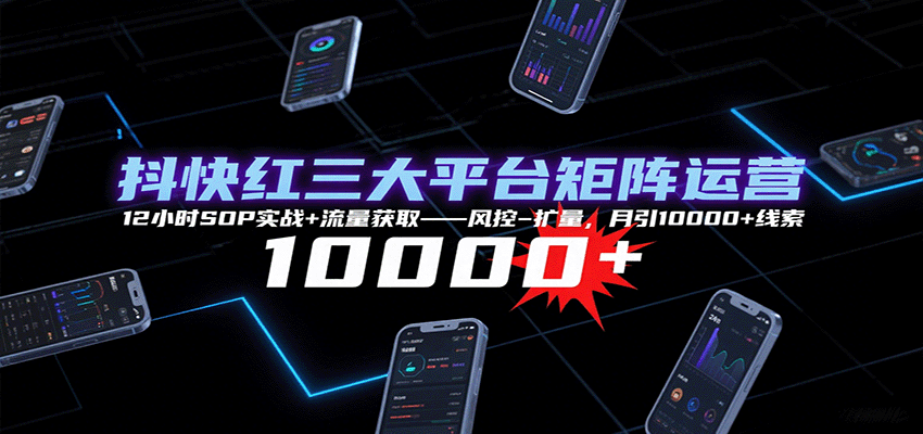 抖快红三大平台矩阵运营，12小时SOP实战+流量获取-风控-扩量，月引10000+线索-焱冰网创资源库