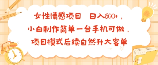 女性情感项目 小白制作简单一台手机可做 项目模式后续自然升大客单 日入6张-焱冰网创资源库