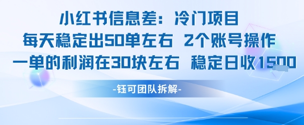 小红书信息差冷门项目一单利润30块每天稳定1.5k左右2个账号操作-焱冰网创资源库
