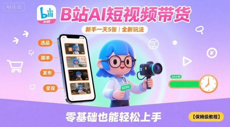 B站AI短视频带货，新手一天5张，全新玩法【保姆级教程】-焱冰网创资源库