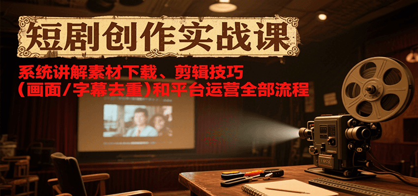 短剧创作实战课,系统讲解素材下载、剪辑技巧(画面/字幕去重)和平台运营全部流程-焱冰网创资源库
