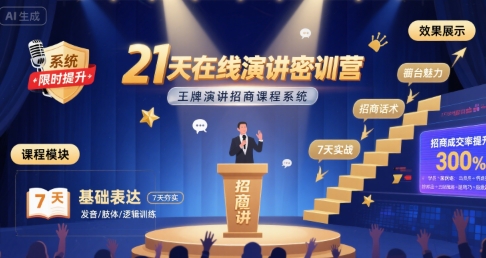 21天在线演讲密训营，王牌演讲招商课程系统-焱冰网创资源库