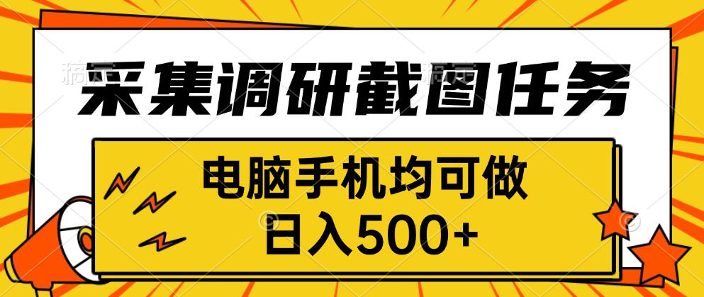 采集,调研,截图任务,电脑手机均可做,日入500+-焱冰网创资源库
