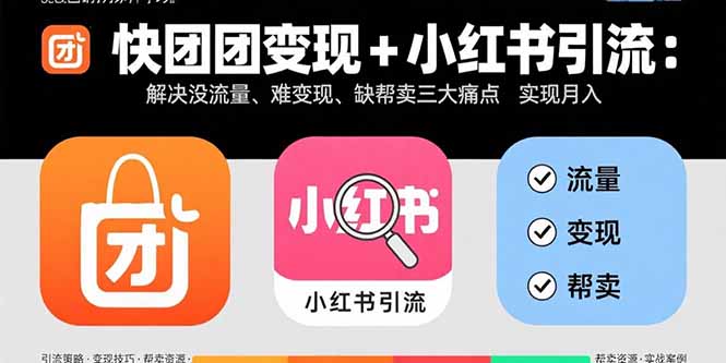 快团团变现+小红书引流：解决没流量、难变现、缺帮卖三大痛点 实现月入3w+-焱冰网创资源库