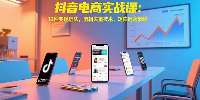抖音电商实战课：12种变现玩法，剪辑去重技术，矩阵运营策略-焱冰网创资源库