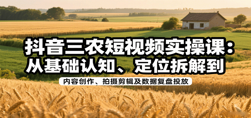 抖音三农短视频实操课:从基础认知、定位拆解到内容创作、拍摄剪辑及数据复盘投放-焱冰网创资源库