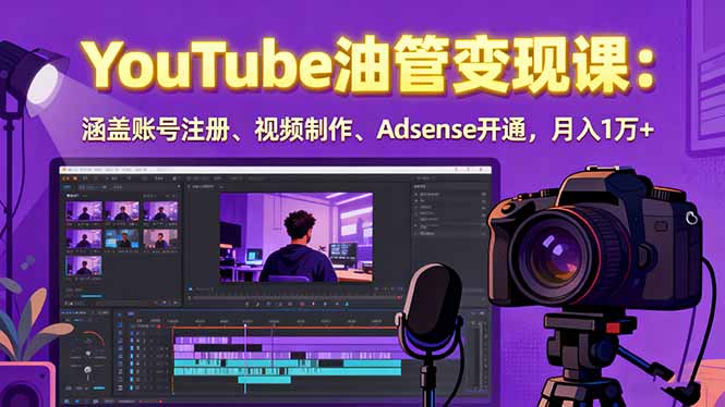 2025YouTube油管变现课:涵盖账号注册、视频制作、Adsense开通,月入1万+-焱冰网创资源库