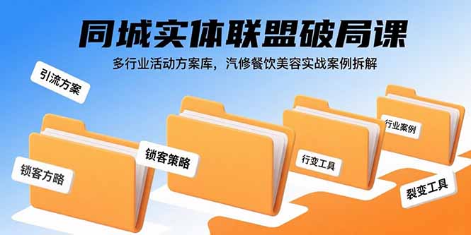 同城实体联盟破局课，多行业活动方案库，汽修餐饮美容实战案例拆解-焱冰网创资源库
