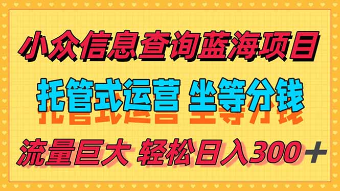 稳定日入300＋，小众信息查询蓝海项目，全程懒人式托管，解放你的时间-焱冰网创资源库