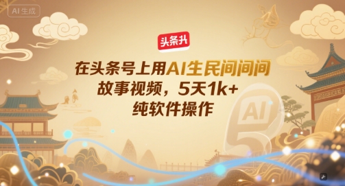 在头条号上用AI生民间故事视频,5天1k+,纯软件操作-焱冰网创资源库
