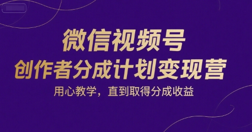 微信视频号创作者分成计划变现营,用心教学,直到取得分成收益-焱冰网创资源库