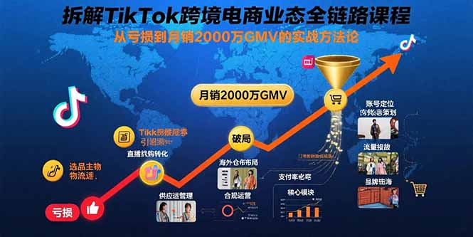 拆解TikTok跨境电商业态全链路课程：从亏损到月销2000万GMV的实战方法论-焱冰网创资源库