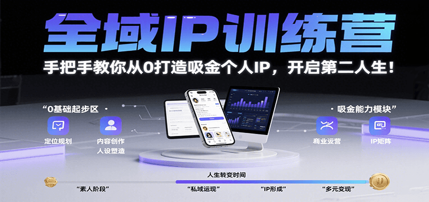 全域IP训练营，手把手教你从0打造吸金个人IP，开启第二人生！-焱冰网创资源库