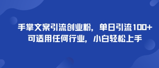 手掌文案引流创业粉,单日引流100+,可适用任何行业,小白轻松上手-焱冰网创资源库