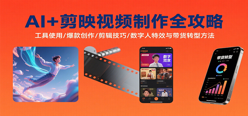 AI+剪映视频制作全攻略：工具使用/爆款创作/剪辑技巧/数字人特效与带货转型方法-焱冰网创资源库