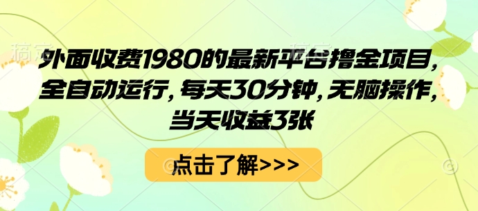 外面收费1980的最新平台撸金项目,全自动运行,每天30分钟,无脑操作,当天收益3张【揭秘】-焱冰网创资源库
