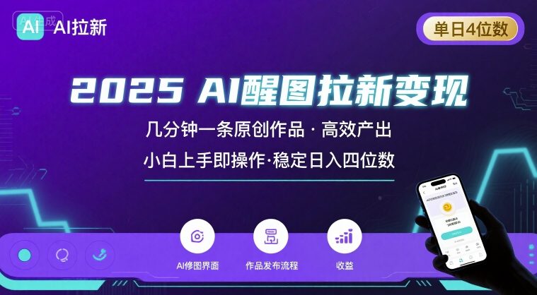 2025最强AI醒图拉新,几分钟一条原创作品,单日收入4位数,小白也能上手操作-焱冰网创资源库