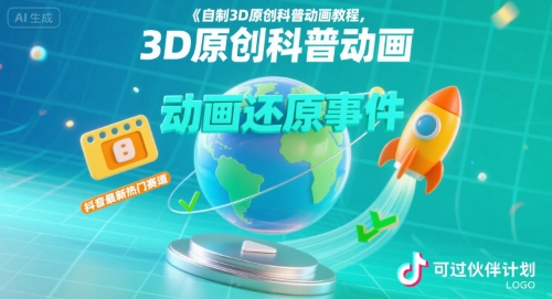 自制3D原创科普动画教程，动画还原事件，抖音最新热门赛道，可过伙伴计划-焱冰网创资源库