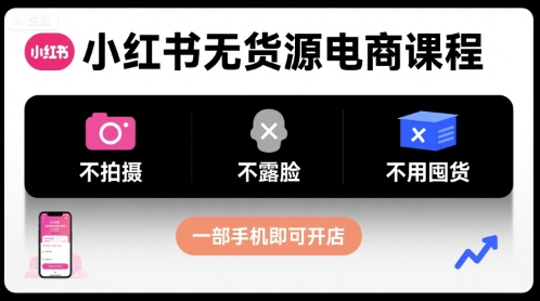 小红书无货源电商课程,不拍摄不露脸不用囤货,一部手机即可开店-焱冰网创资源库