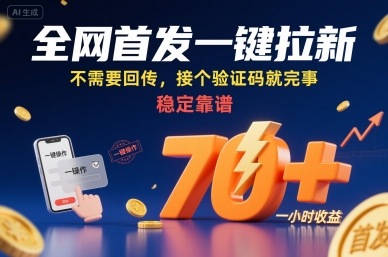 全网首发一键拉新项目,不需要回传,接个验证码就完事,稳定靠谱,一小时收益70+【揭秘】-焱冰网创资源库