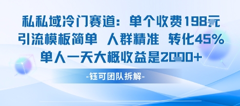 私域冷门赛道单个收费198米引流模板简单人群精准 45%的转化率单人一天大概收益多张-焱冰网创资源库