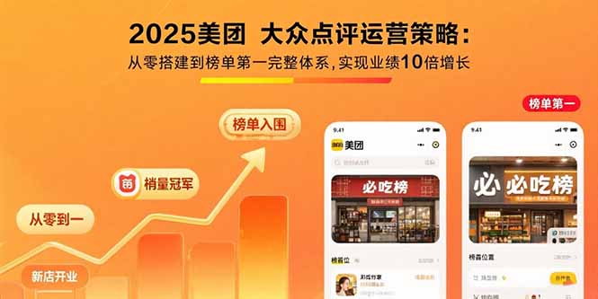 2025美团 大众点评运营策略:从零搭建到榜单第一完整体系,实现业绩10倍增长-焱冰网创资源库