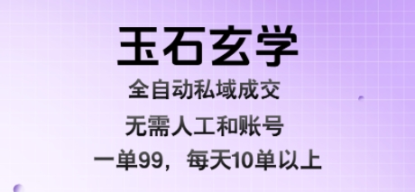 玉石玄学全自动私域成交，一单99每天十单以上，无需人工和矩阵账号，蓝海项目直接干【揭秘】-焱冰网创资源库