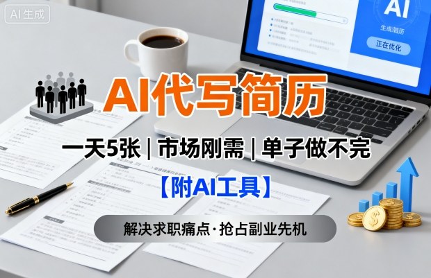 AI代写简历，一天5张，今年找工作难，市场刚需，单子做不完【附AI工具】-焱冰网创资源库