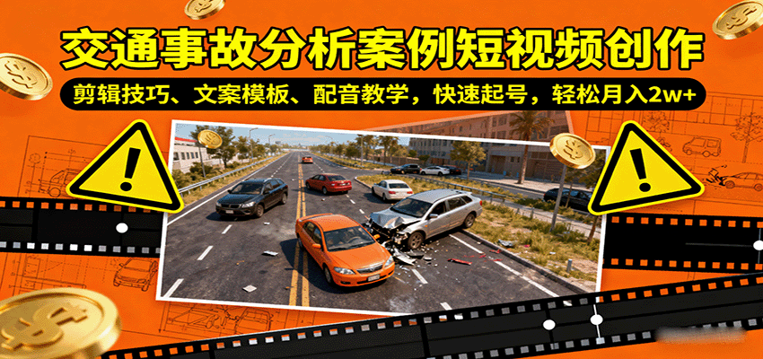 交通事故分析案例短视频创作，剪辑技巧、文案模板、配音教学，快速起号，轻松月入2w+-焱冰网创资源库