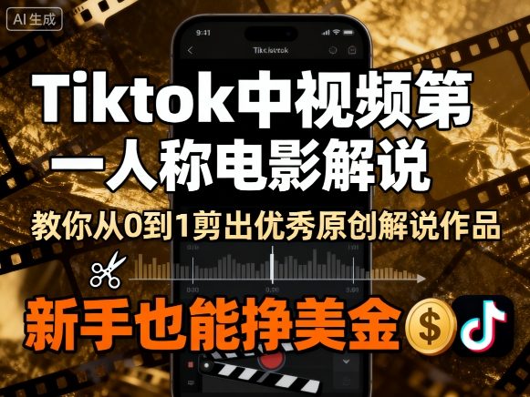 Tiktok中视频第一人称电影解说,教你从0到1剪出一个优秀的原创解说作品,新手也能挣美金-焱冰网创资源库