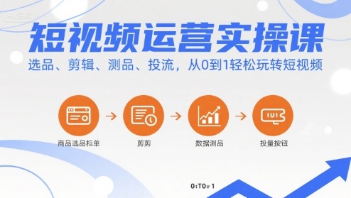 短视频运营实操课,选品、剪辑、测品、投流,从0到1轻松玩转短视频-焱冰网创资源库