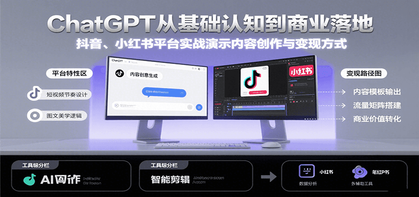ChatGPT从基础认知到商业落地，实战演示抖音、小红书等平台的内容创作与变现-焱冰网创资源库